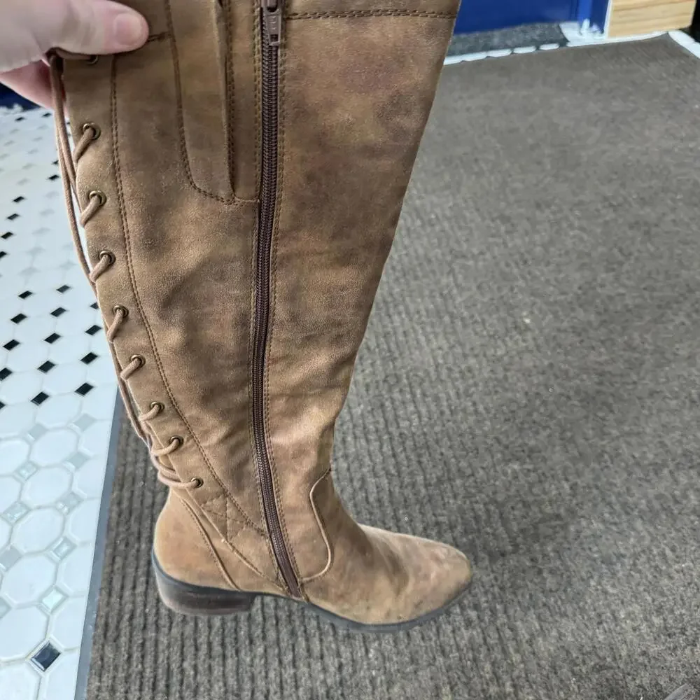 BareTraps Knee High‎ Boots Lace Up Zipper Brown size 6M